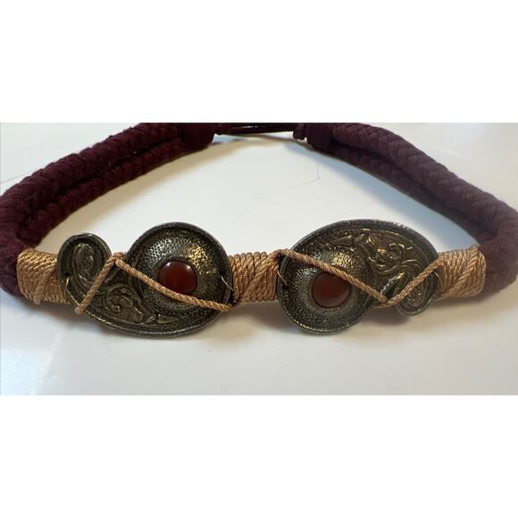 Vintage Graziano Rope Belt Adjustable Medallion Boho Statement Burgundy Gold Xs main image 7